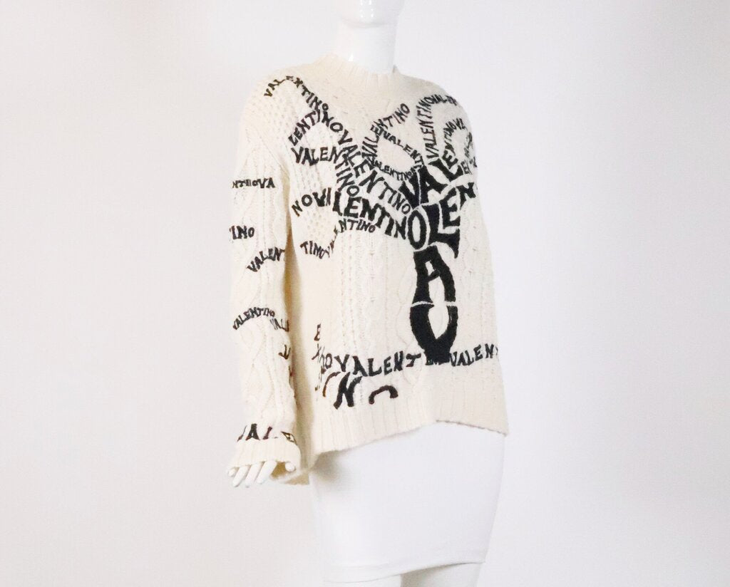 Cream Cable Knit Sweater with Writing (M)