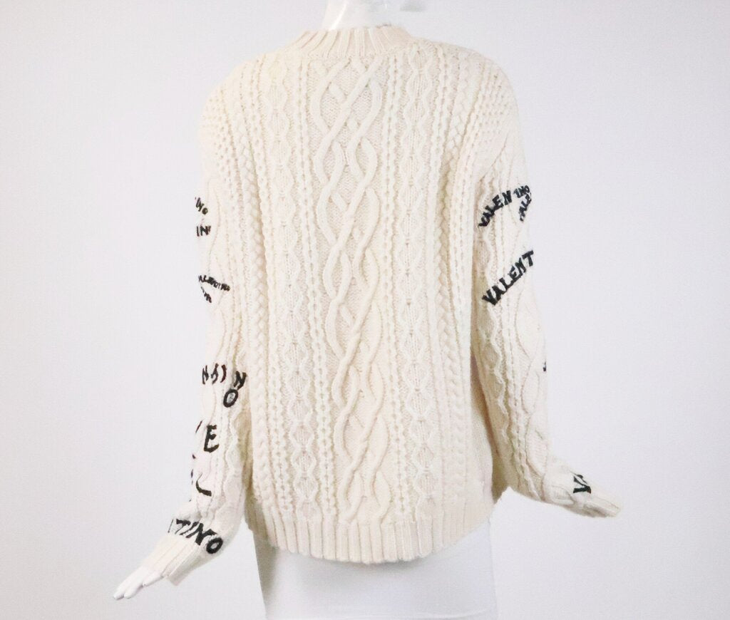 Cream Cable Knit Sweater with Writing (M)