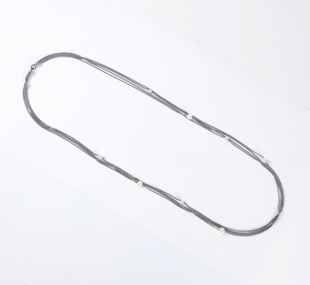 Sterling and Pearl Multi Strand 34" Necklace