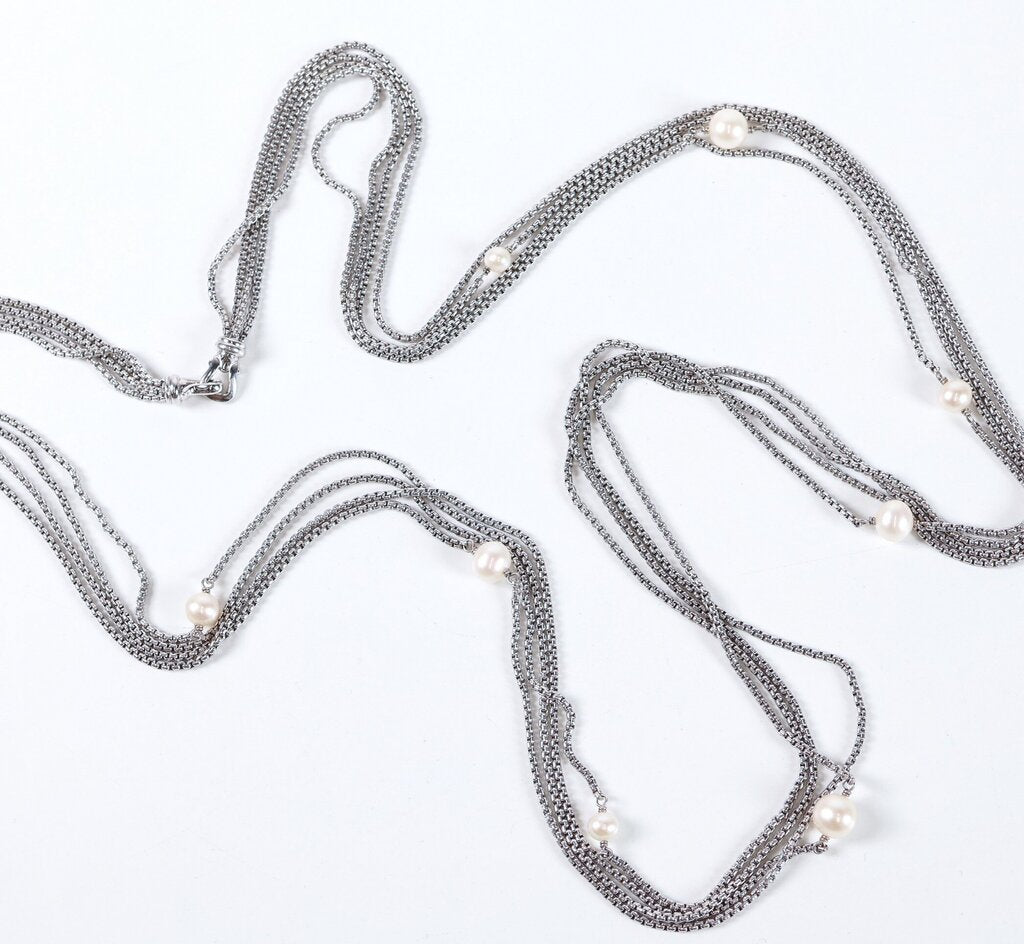 Sterling and Pearl Multi Strand 34" Necklace