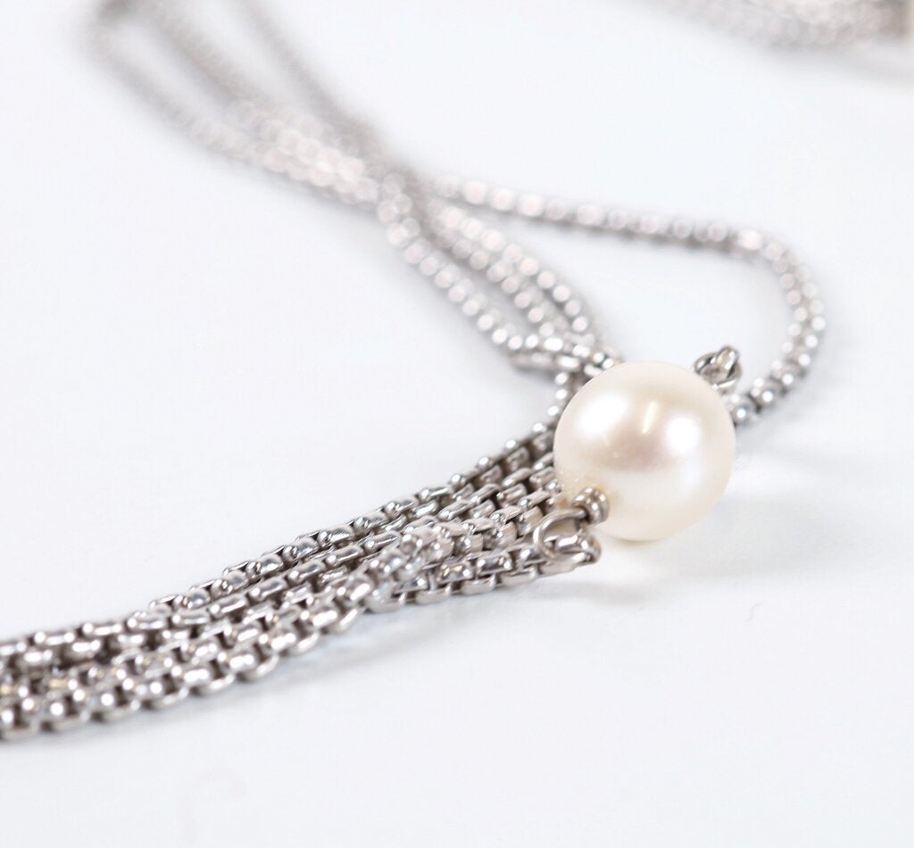 Sterling and Pearl Multi Strand 34" Necklace