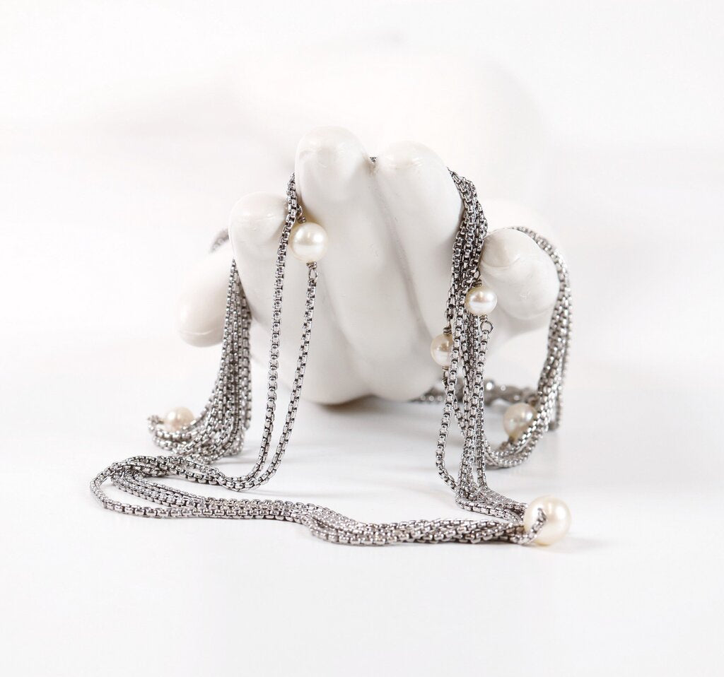 Sterling and Pearl Multi Strand 34" Necklace