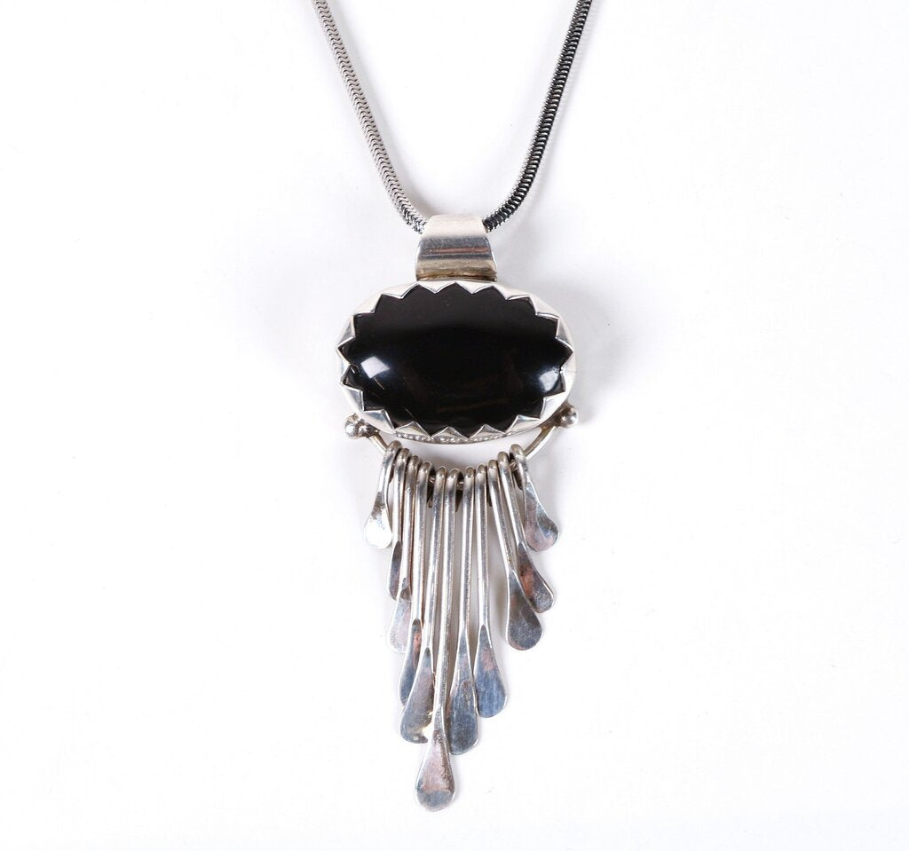 Sterling and Onyx Pendant on Snake Chain