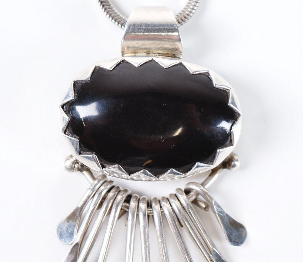 Sterling and Onyx Pendant on Snake Chain