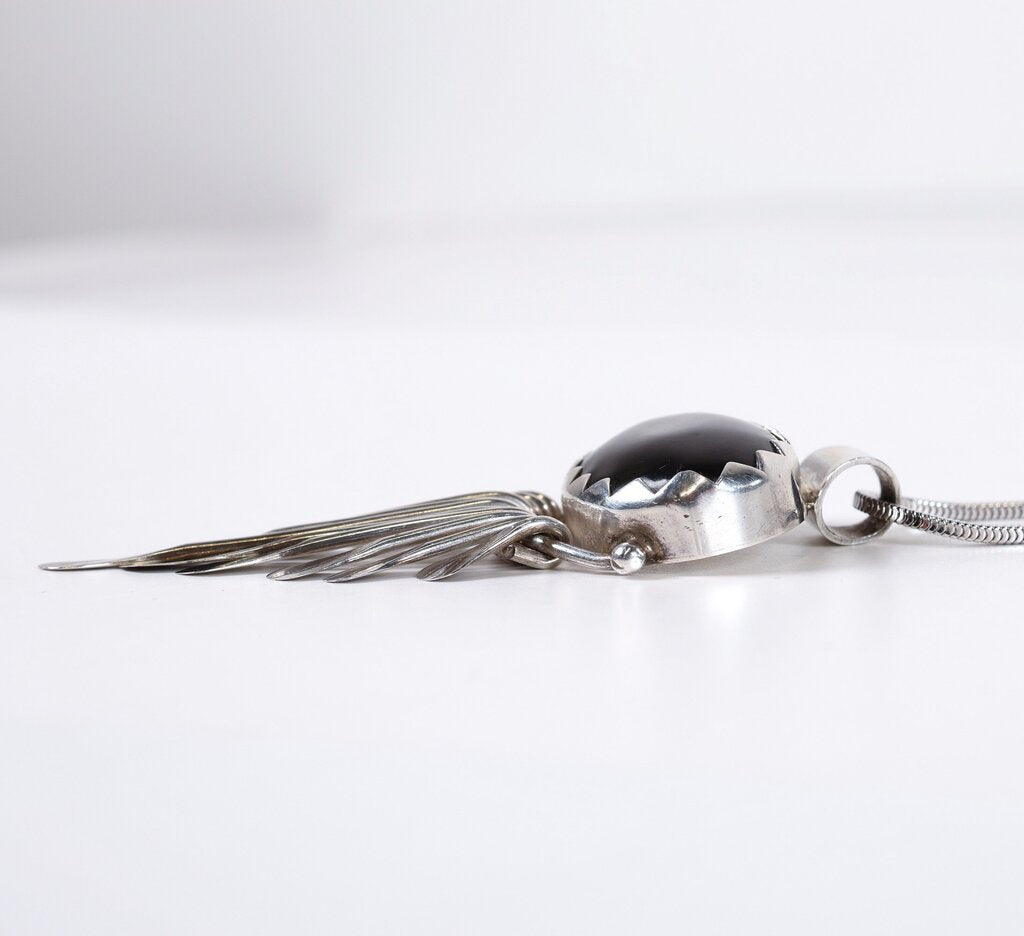 Sterling and Onyx Pendant on Snake Chain