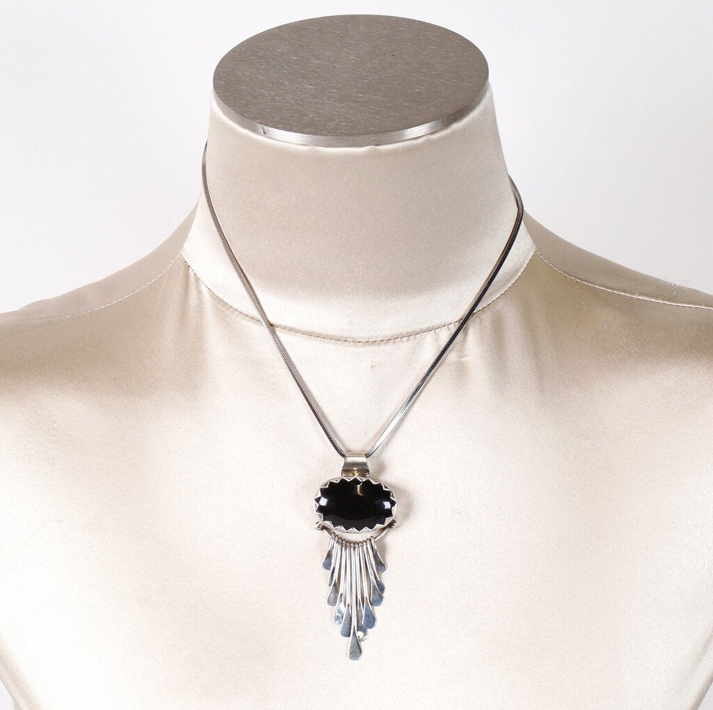 Sterling and Onyx Pendant on Snake Chain