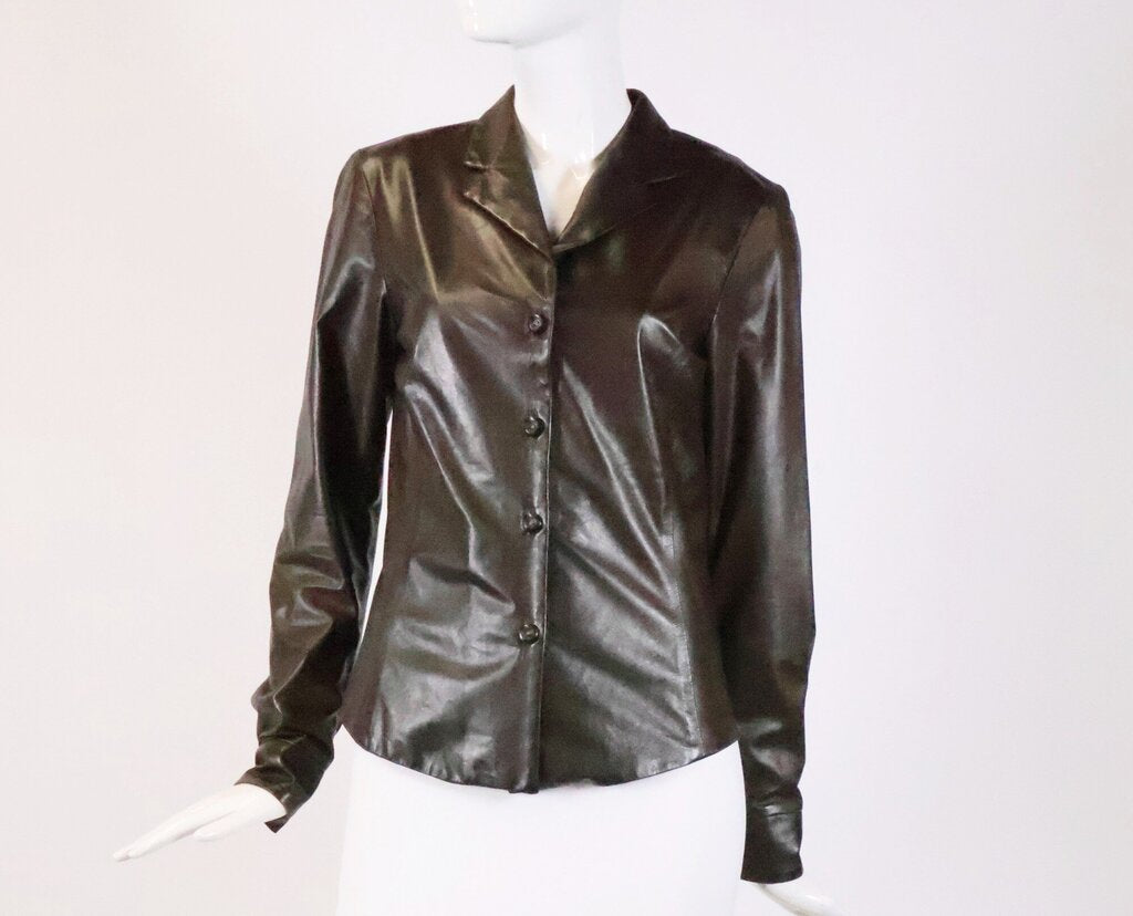 Brown Leather Fitted Jacket (S)