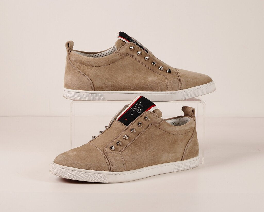 Beige Suede and Silver Stud Sneakers (8.5)