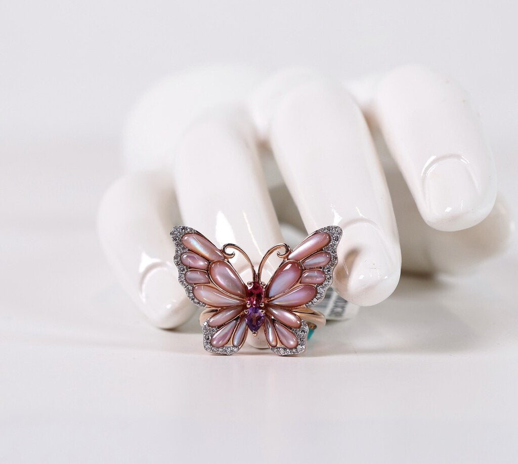 14K Rose Gold Diamond and Mother of Pearl Butterfly Ring (7)