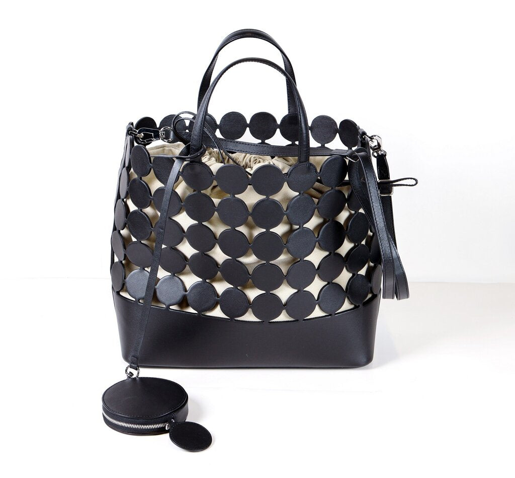 Black Leather Dot Tote