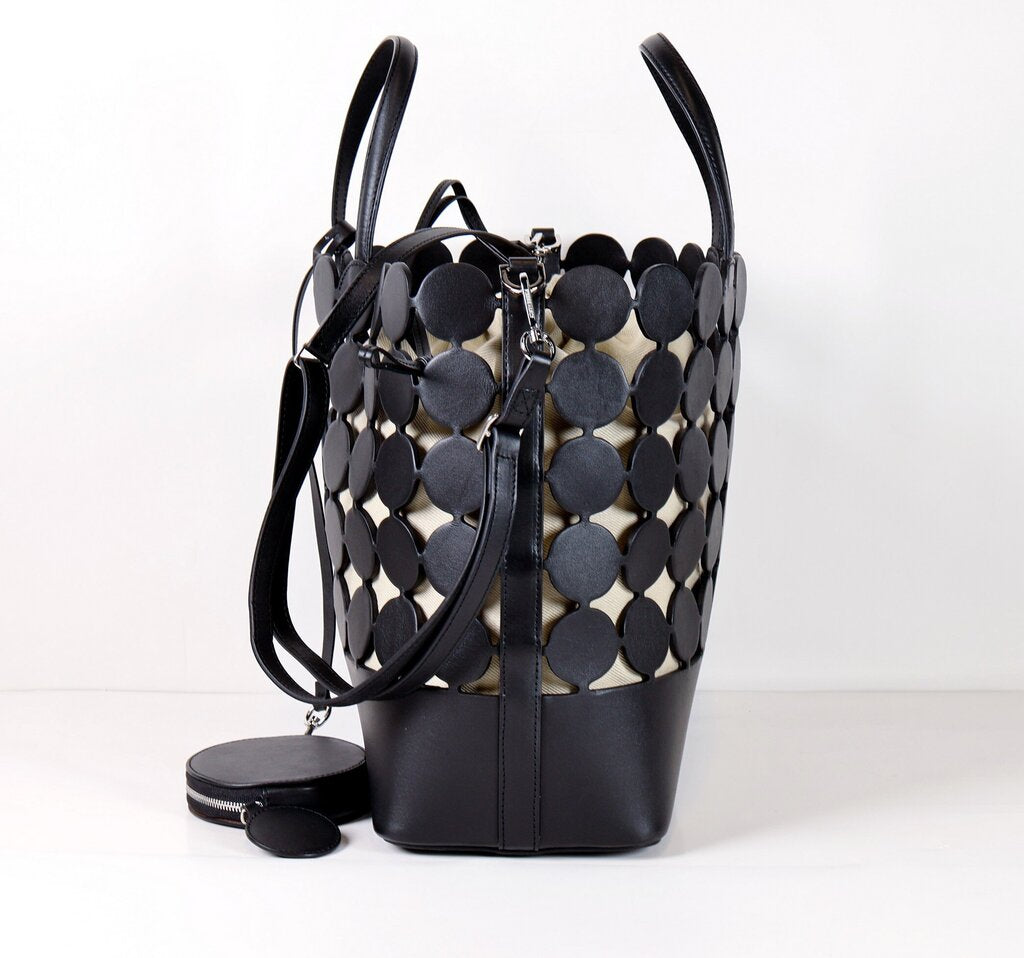 Black Leather Dot Tote