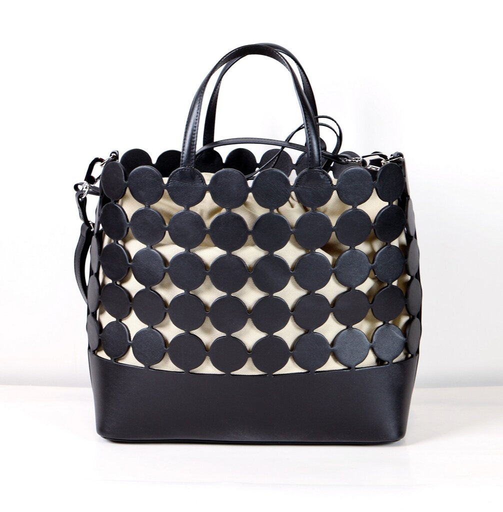 Black Leather Dot Tote
