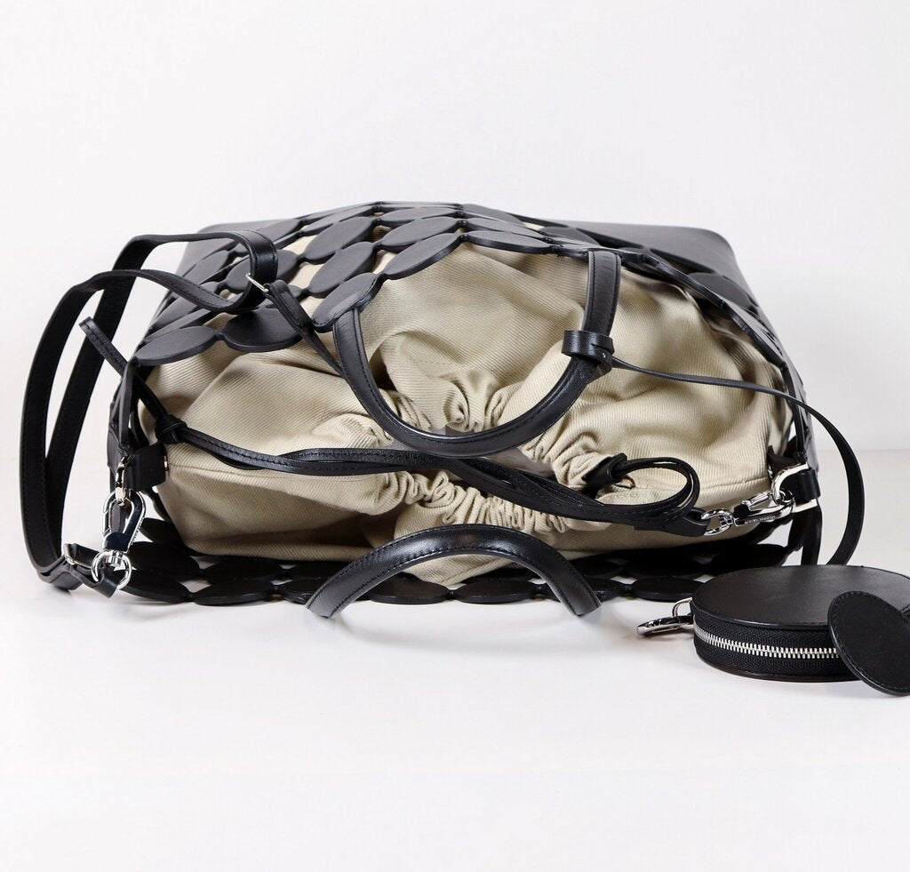 Black Leather Dot Tote