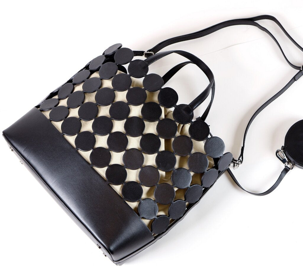 Black Leather Dot Tote