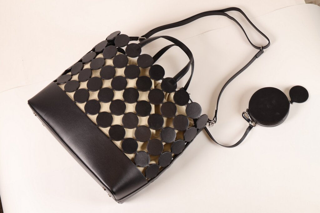 Black Leather Dot Tote