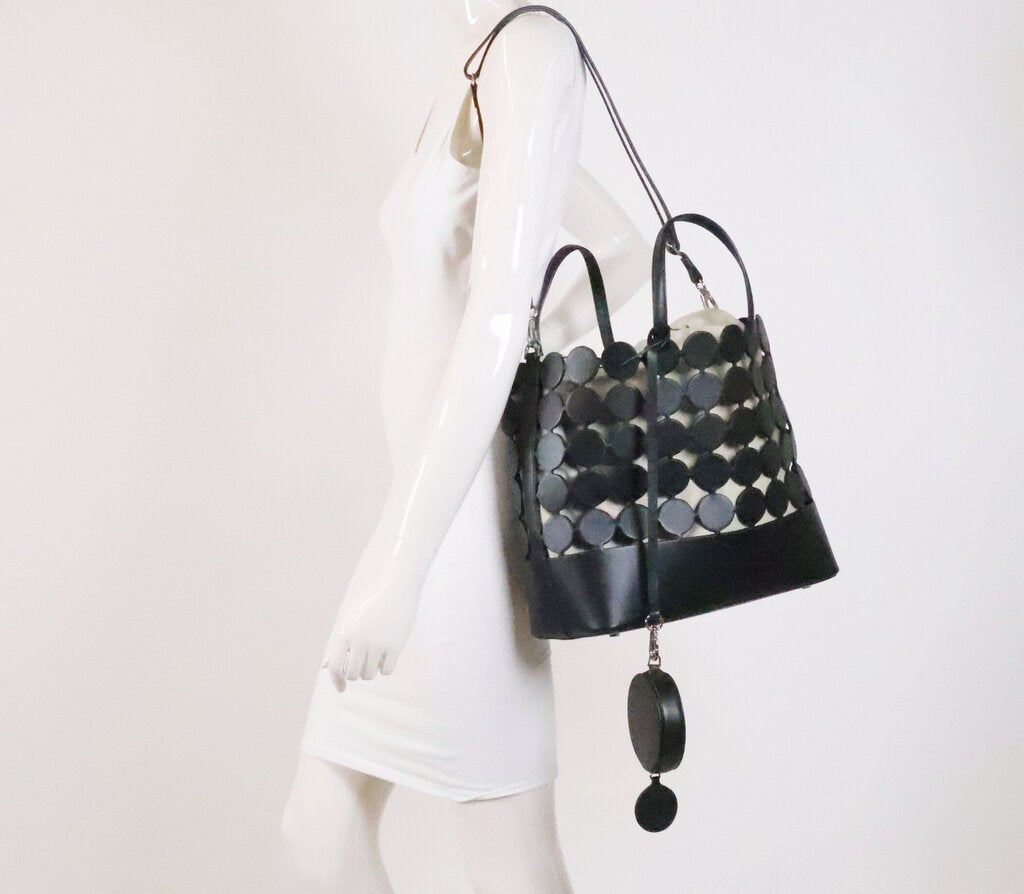 Black Leather Dot Tote