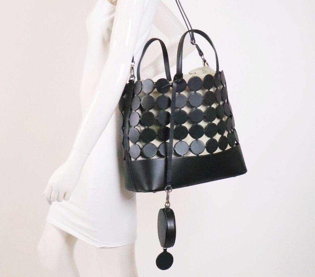 Black Leather Dot Tote