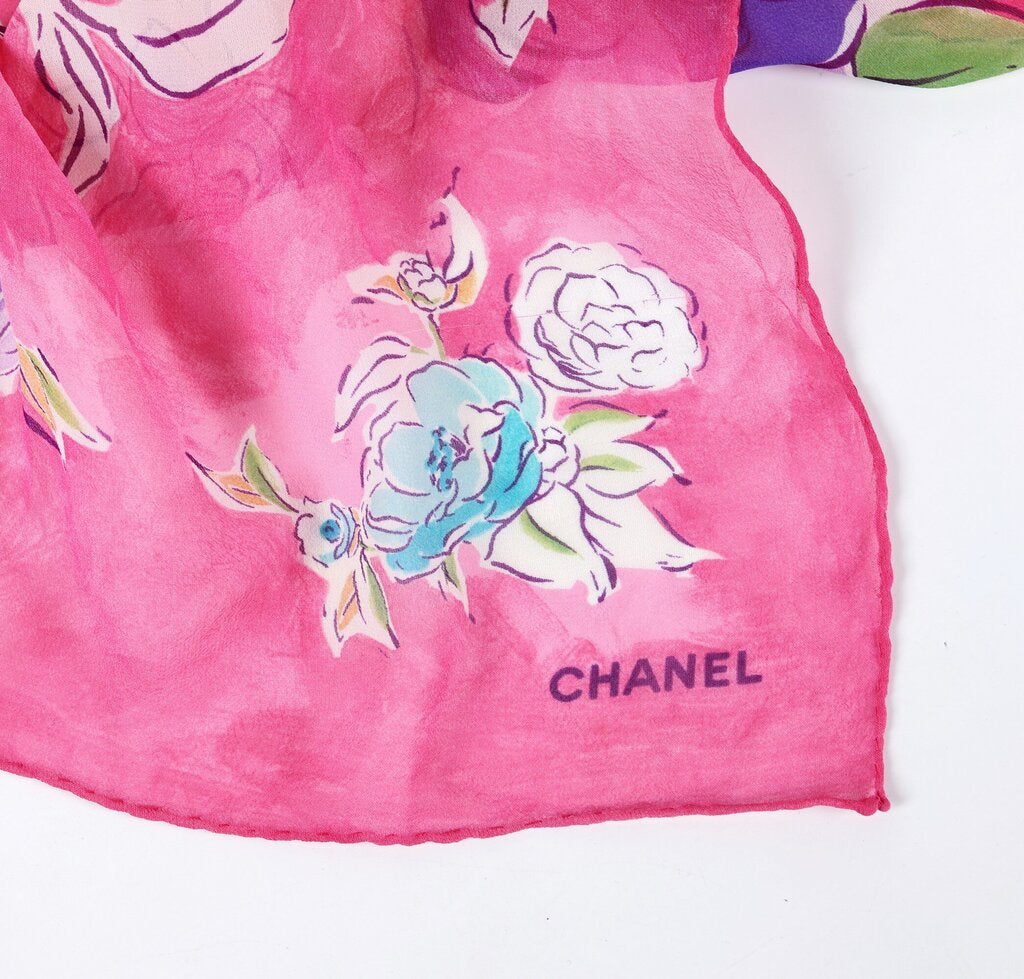 Pink and Floral Silk Scarf