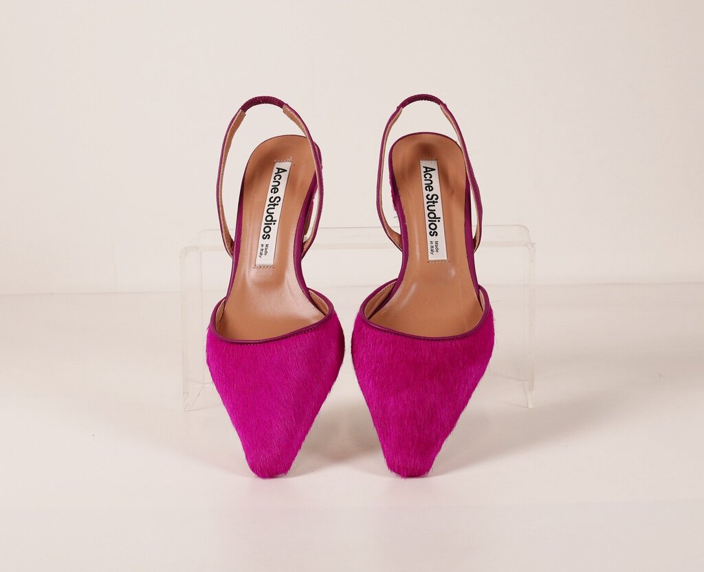 Pink Pony Hair Slingback Heels (6)