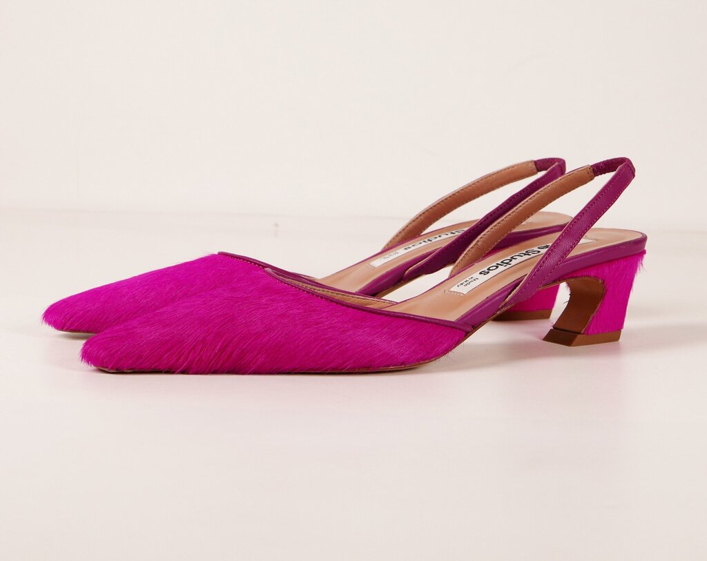 Pink Pony Hair Slingback Heels (6)