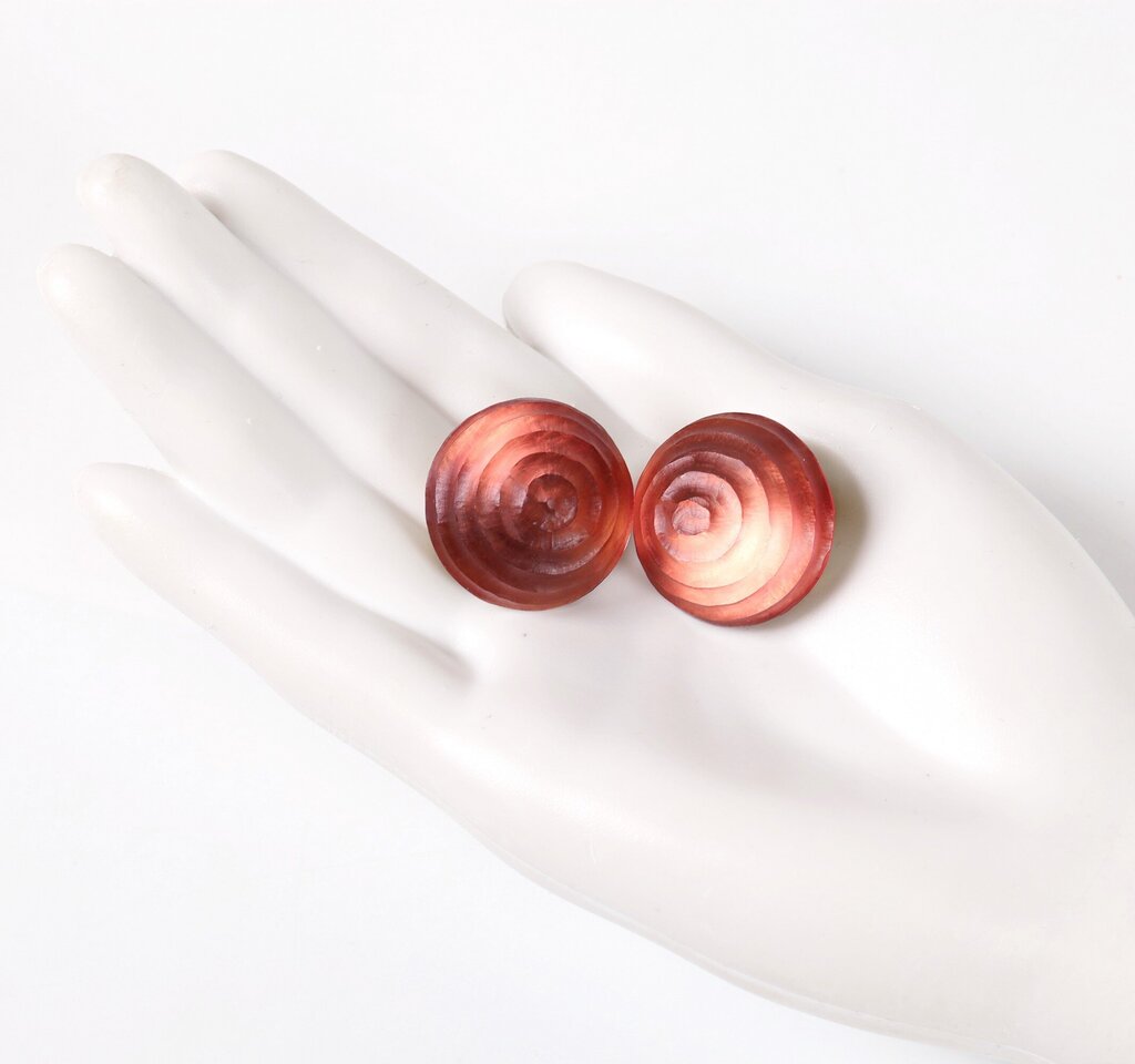Rose Color Lucite Dome Clip Earrings