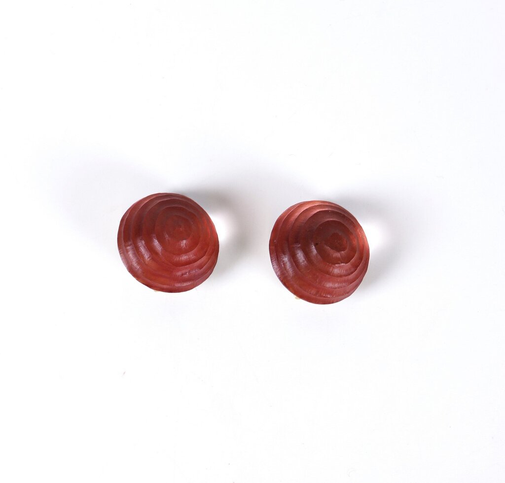 Rose Color Lucite Dome Clip Earrings