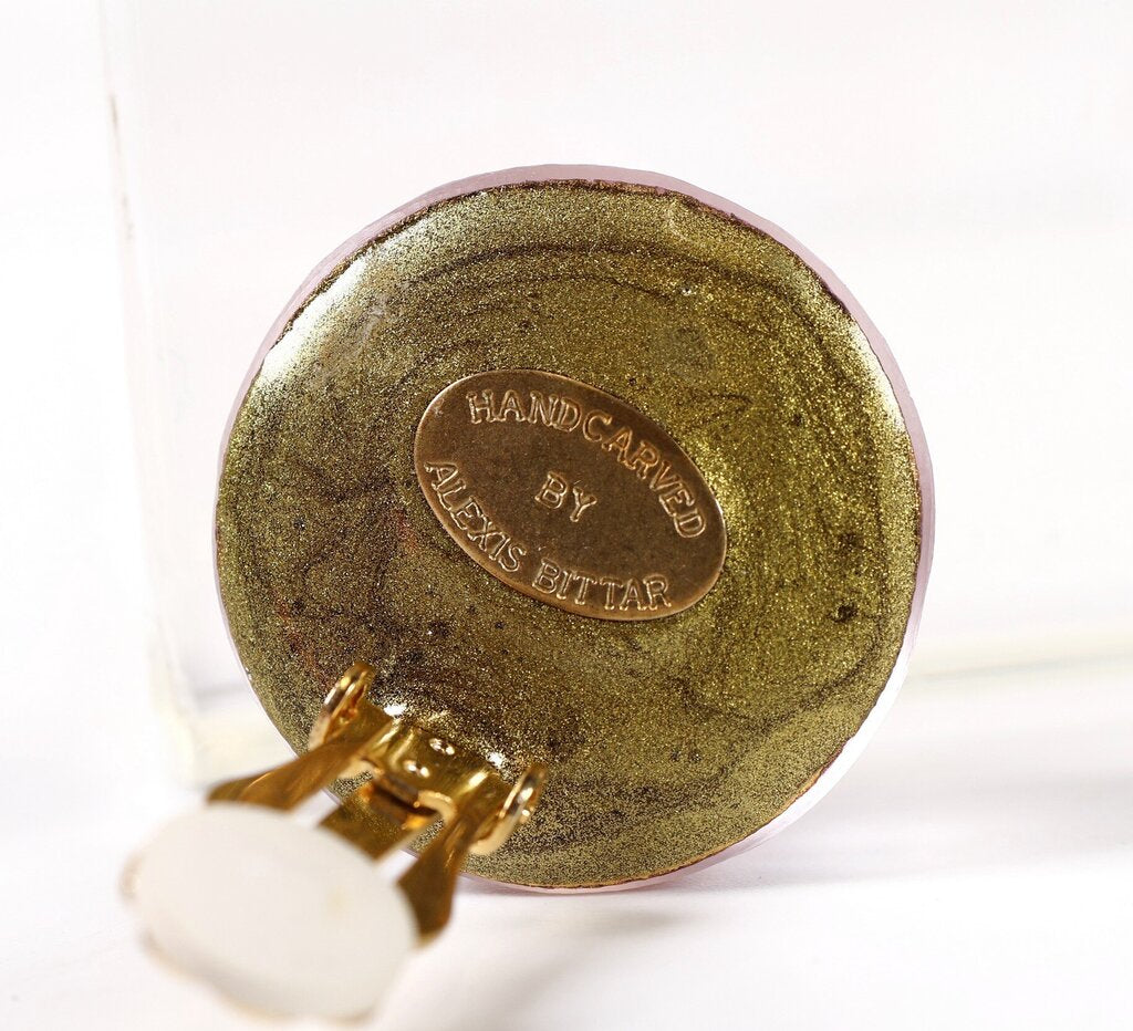 Rose Color Lucite Dome Clip Earrings