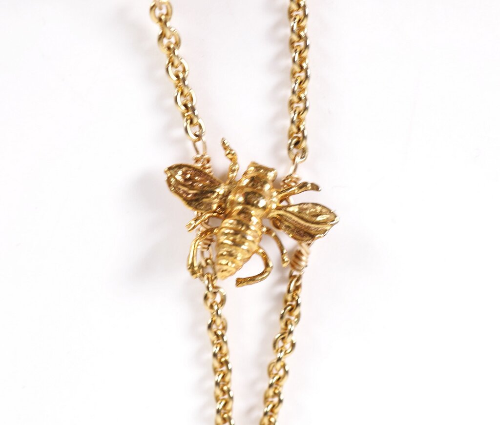 Champagne Lucite Pansy and Pearl Necklace