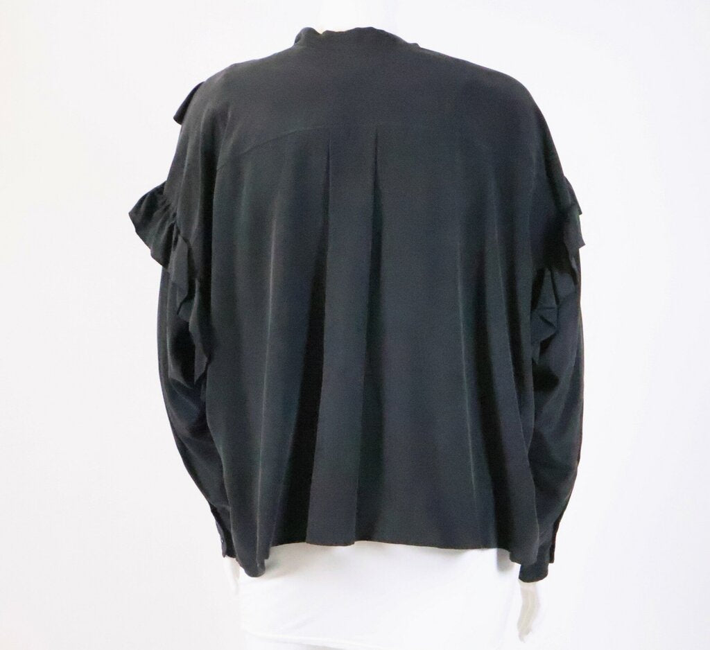 Black Silk Ruffle Detail High-Low Top (L)