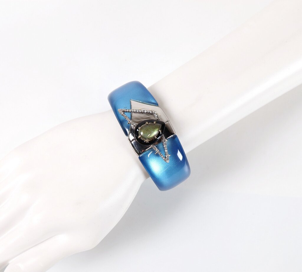 Blue Lucite 'Molten Gold' Hinged Cuff