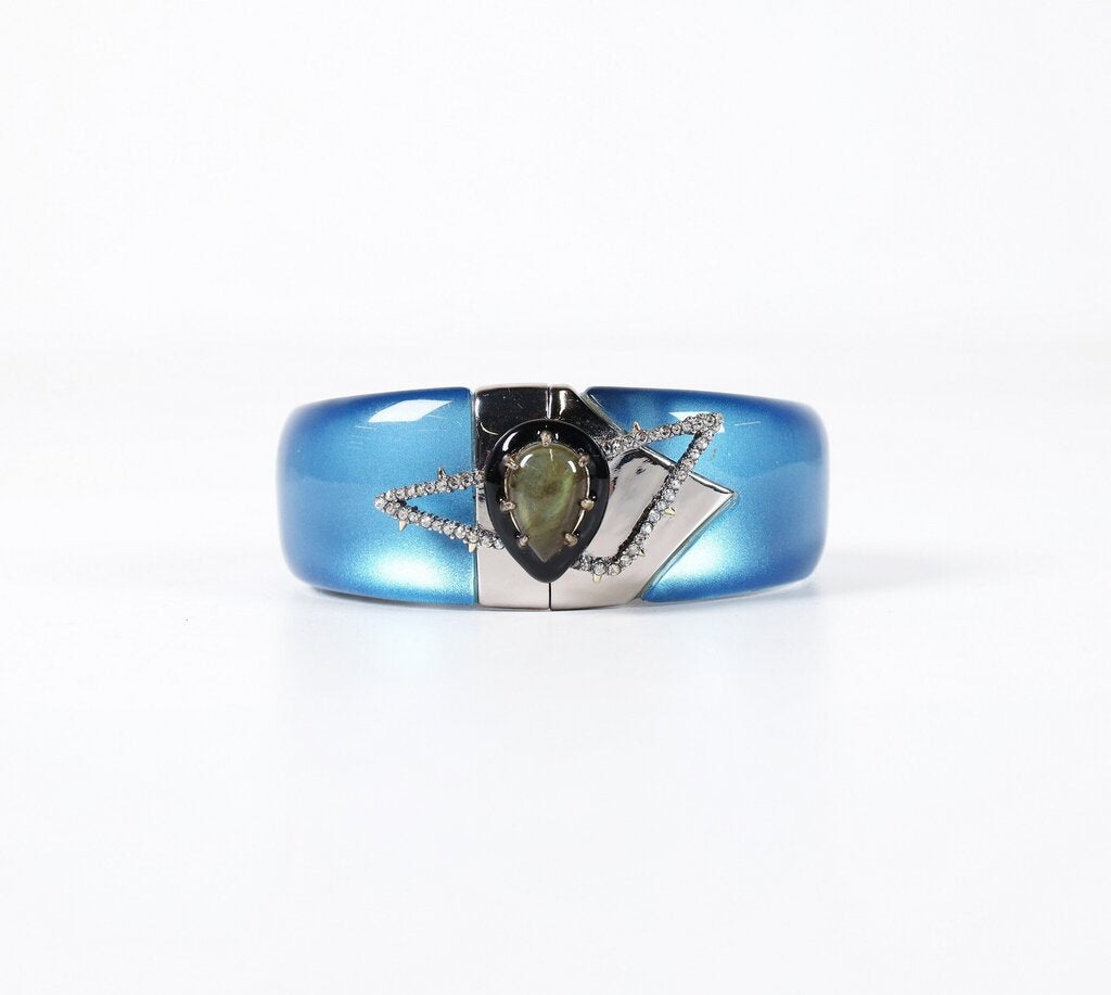 Blue Lucite 'Molten Gold' Hinged Cuff