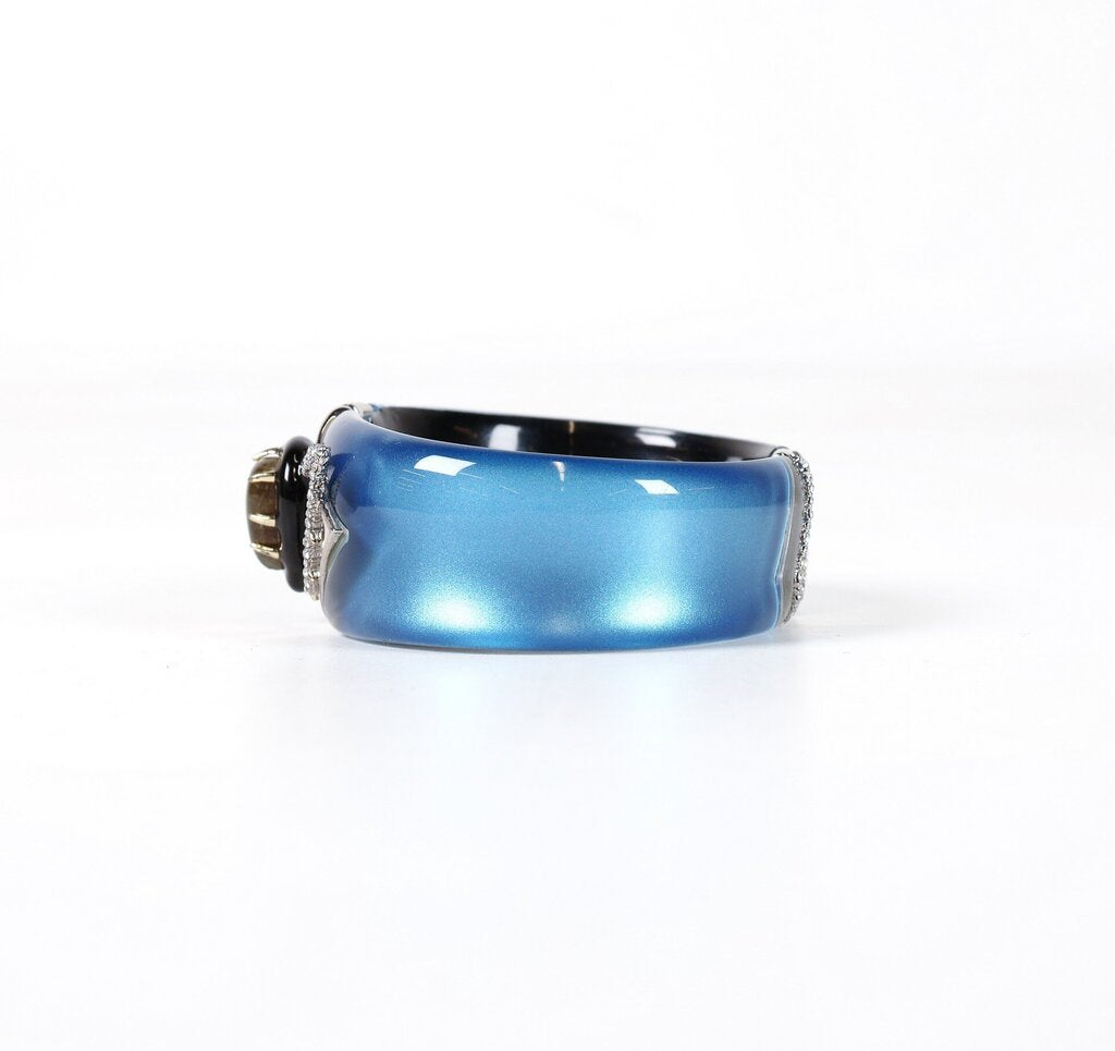 Blue Lucite 'Molten Gold' Hinged Cuff