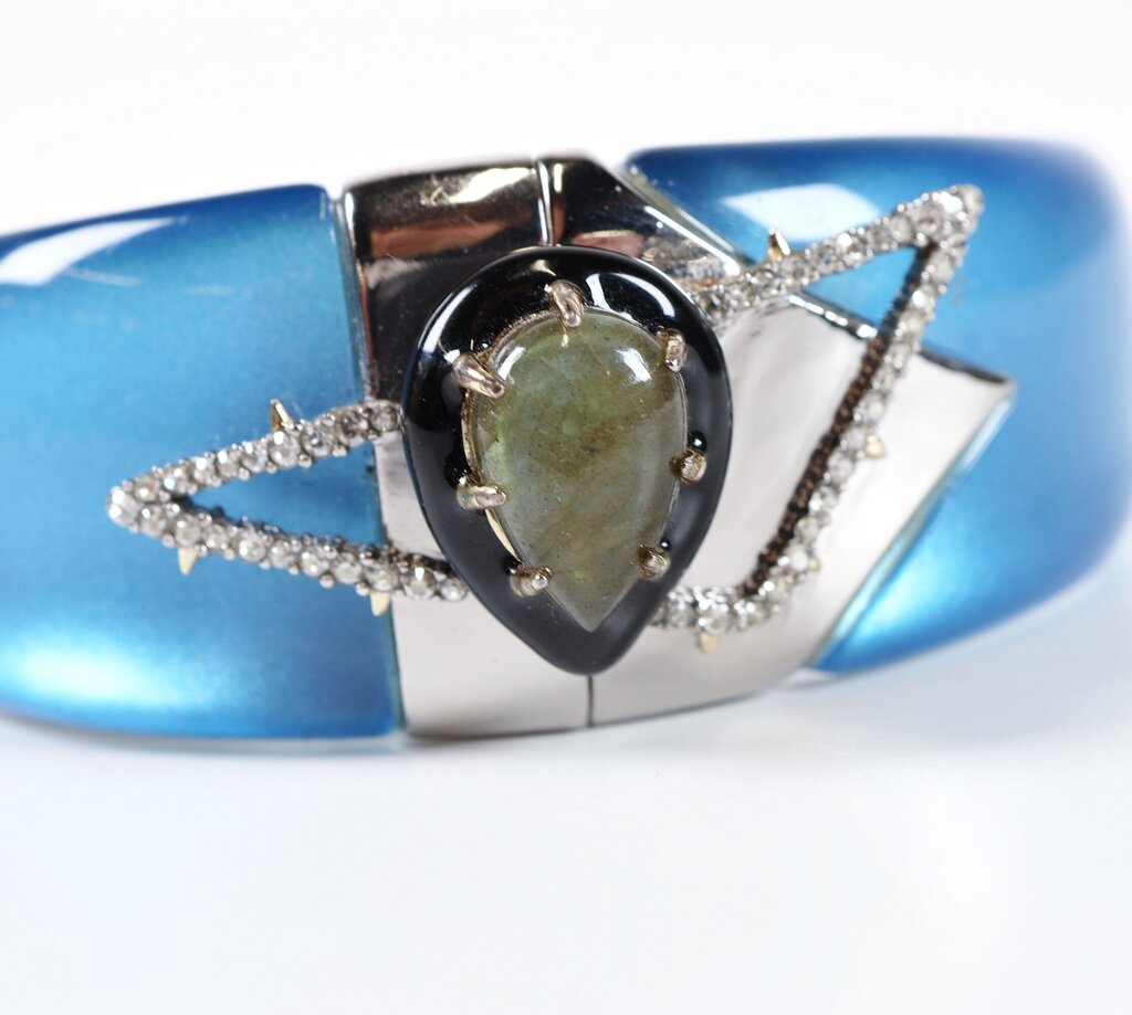 Blue Lucite 'Molten Gold' Hinged Cuff