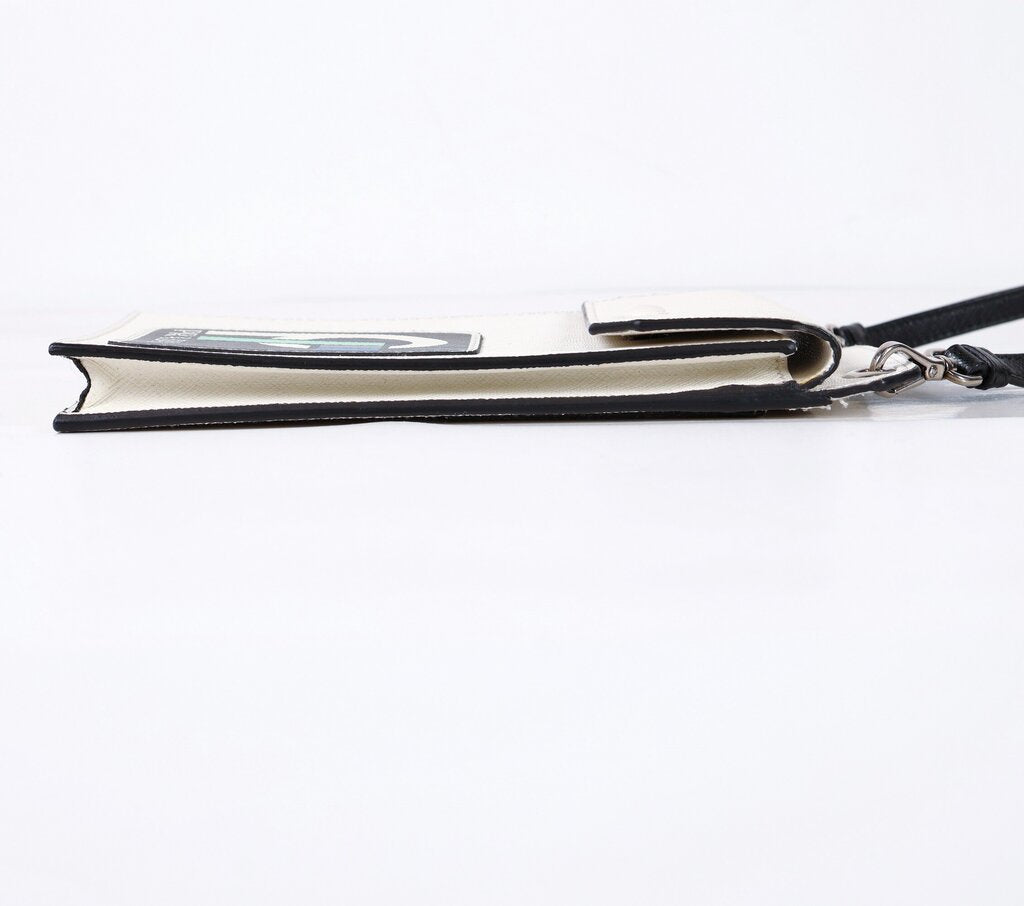 White and Black Saffiano Crossbody Phone Pouch