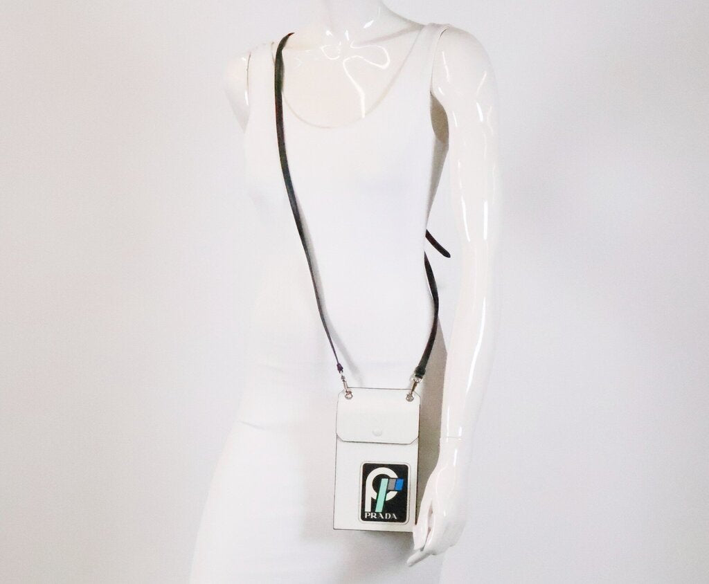 White and Black Saffiano Crossbody Phone Pouch