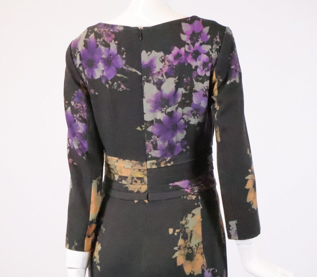 Grey and Dark Florals Long Sleeve Dress (S)