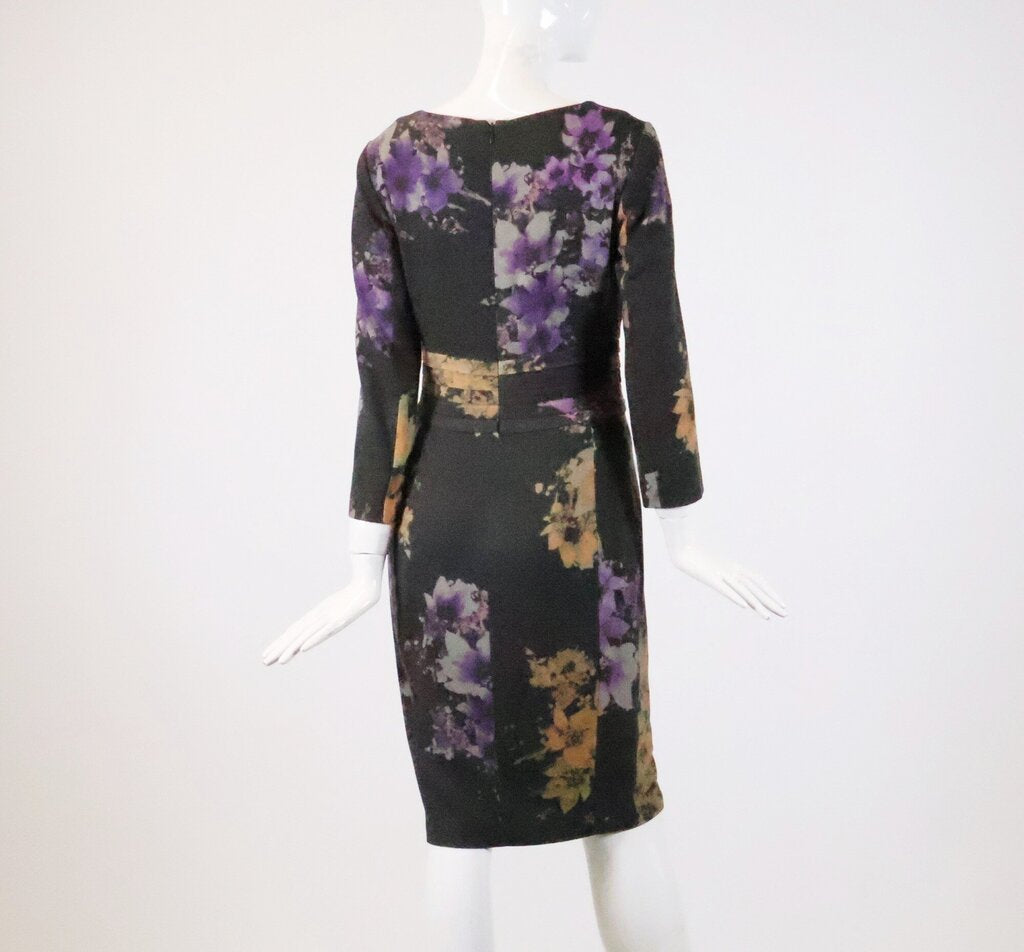 Grey and Dark Florals Long Sleeve Dress (S)