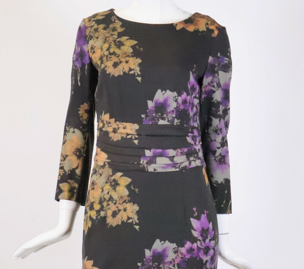 Grey and Dark Florals Long Sleeve Dress (S)