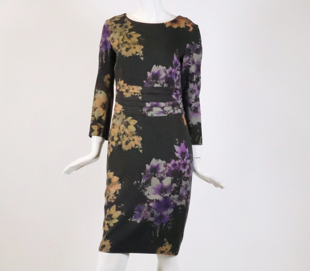 Grey and Dark Florals Long Sleeve Dress (S)
