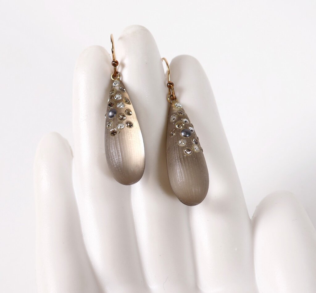 Frosted Teardrop Crystal Encrusted Earrings