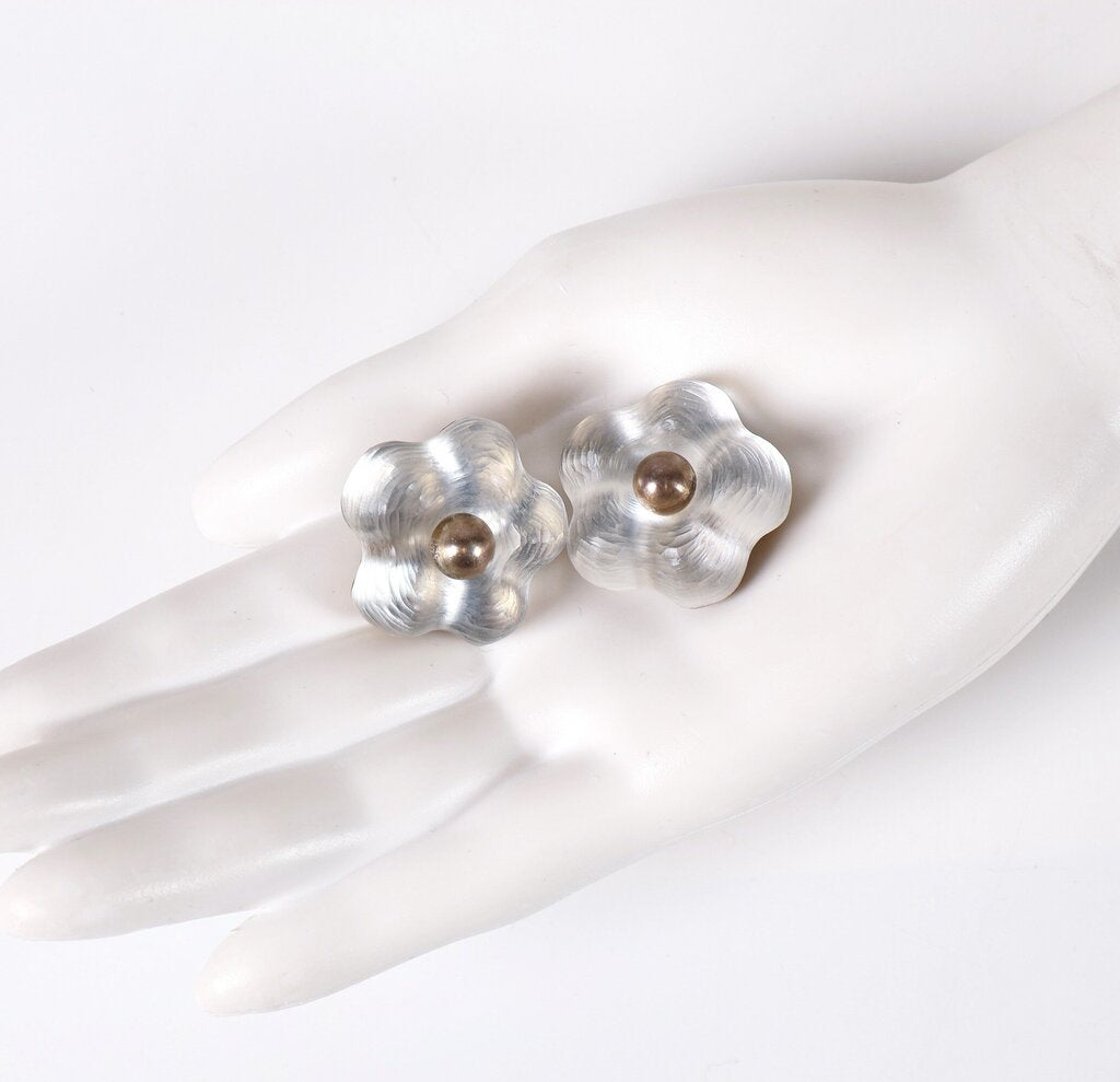 Frosted Lucite Clip On Earrings