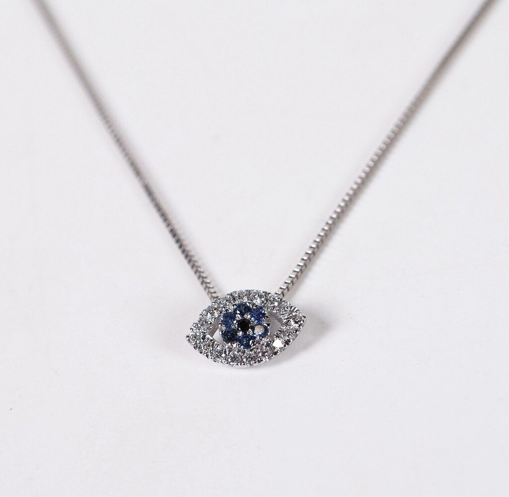 14K CZ and Sapphire Evil Eye Necklace