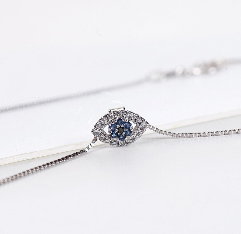 14K CZ and Sapphire Evil Eye Necklace
