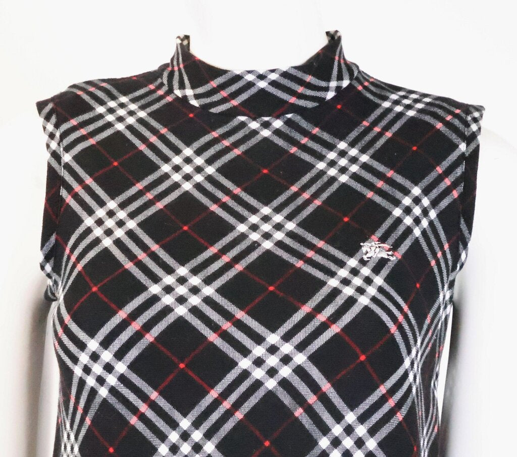 Black Plaid Mock Neck Sleeveless Top (S)