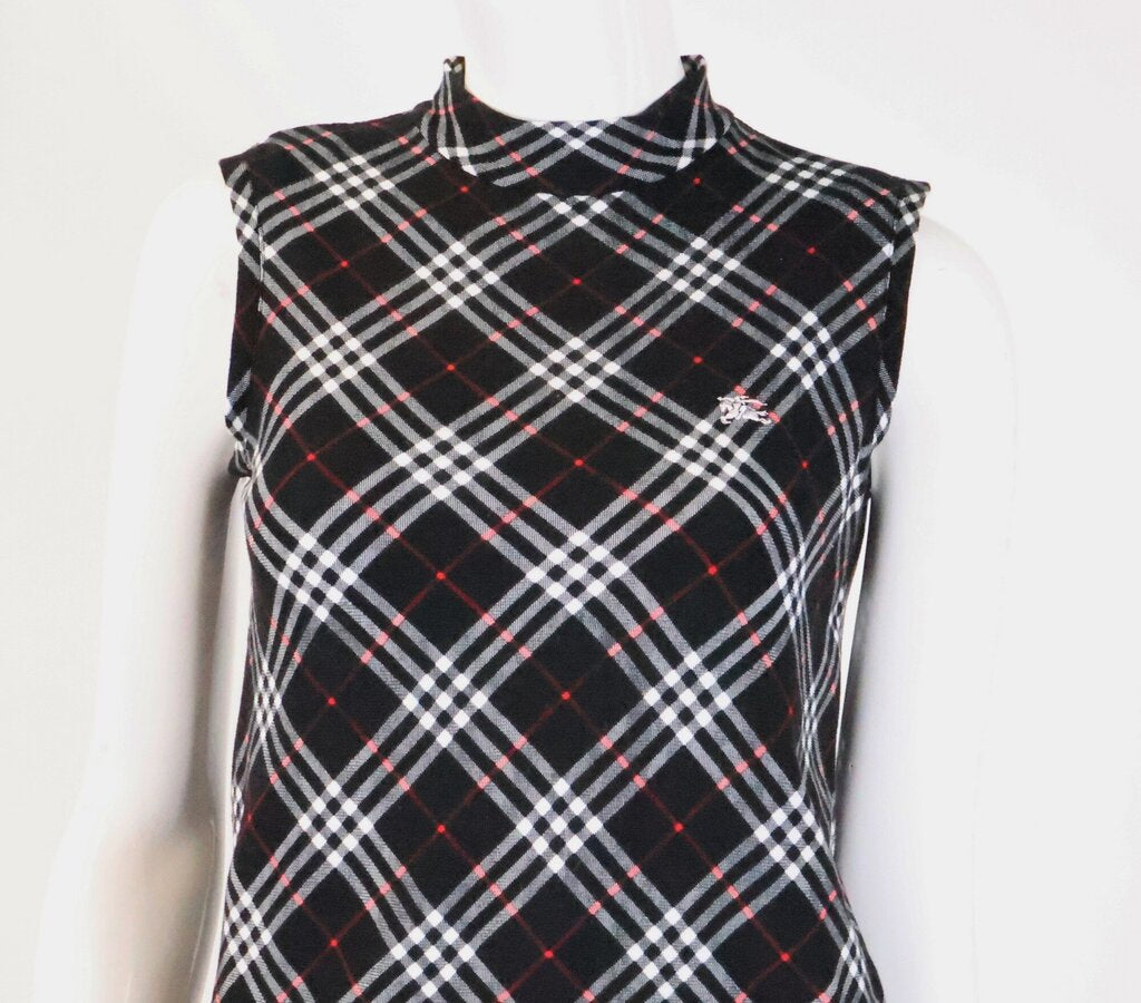 Black Plaid Mock Neck Sleeveless Top (S)