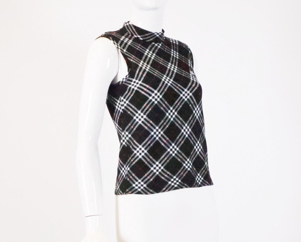 Black Plaid Mock Neck Sleeveless Top (S)