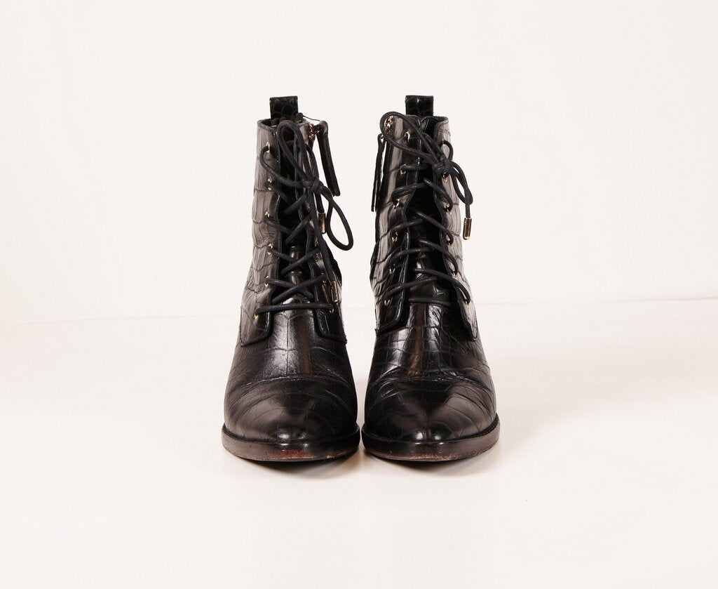 Black Crocodile Embossed Lace up Boot (7)