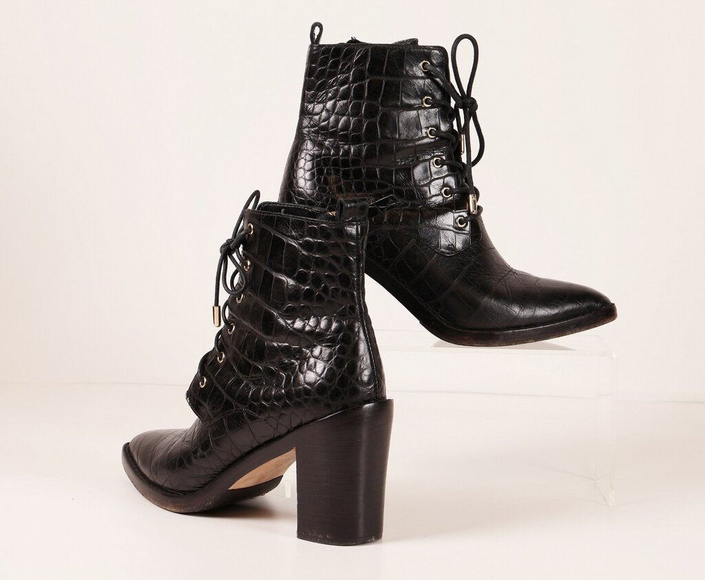 Black Crocodile Embossed Lace up Boot (7)
