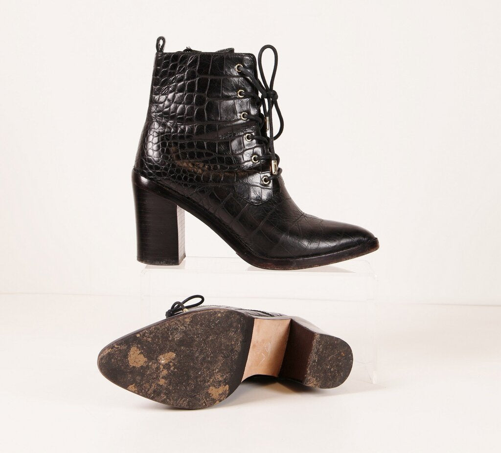 Black Crocodile Embossed Lace up Boot (7)