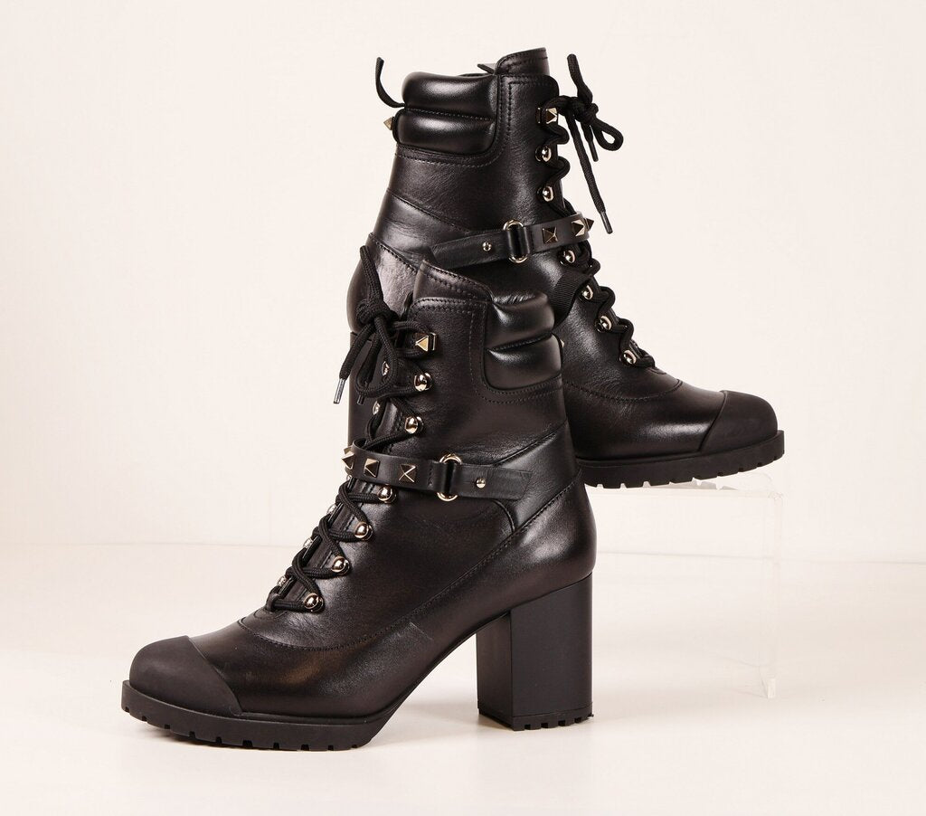Black Heeled Combat Boots (5.5)